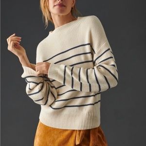 Anthropologie Maeve Striped Mock-Neck Sweater By Maeve In White